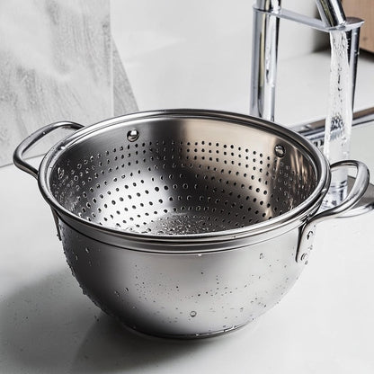 Iconw Stainless Steel Colander and Mixing Bowl Set - Micro-Perforated 2-Piece Kitchen Strainer