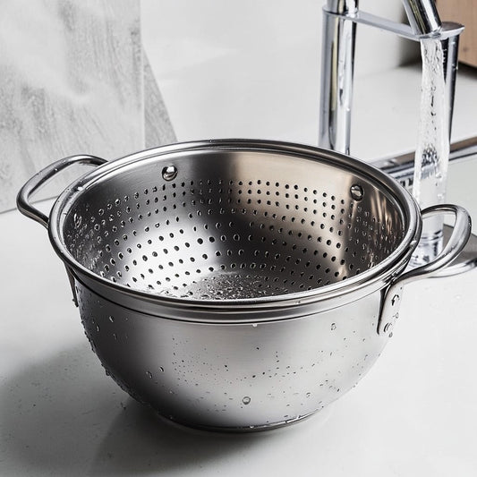 Iconw Stainless Steel Colander and Mixing Bowl Set - Micro-Perforated 2-Piece Kitchen Strainer