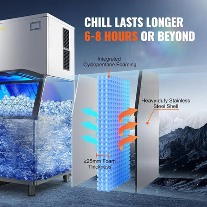 VEVOR Commercial Ice Maker, 360LBS/24H Ice Making Machine with 330.7LBS Large Storage Bin