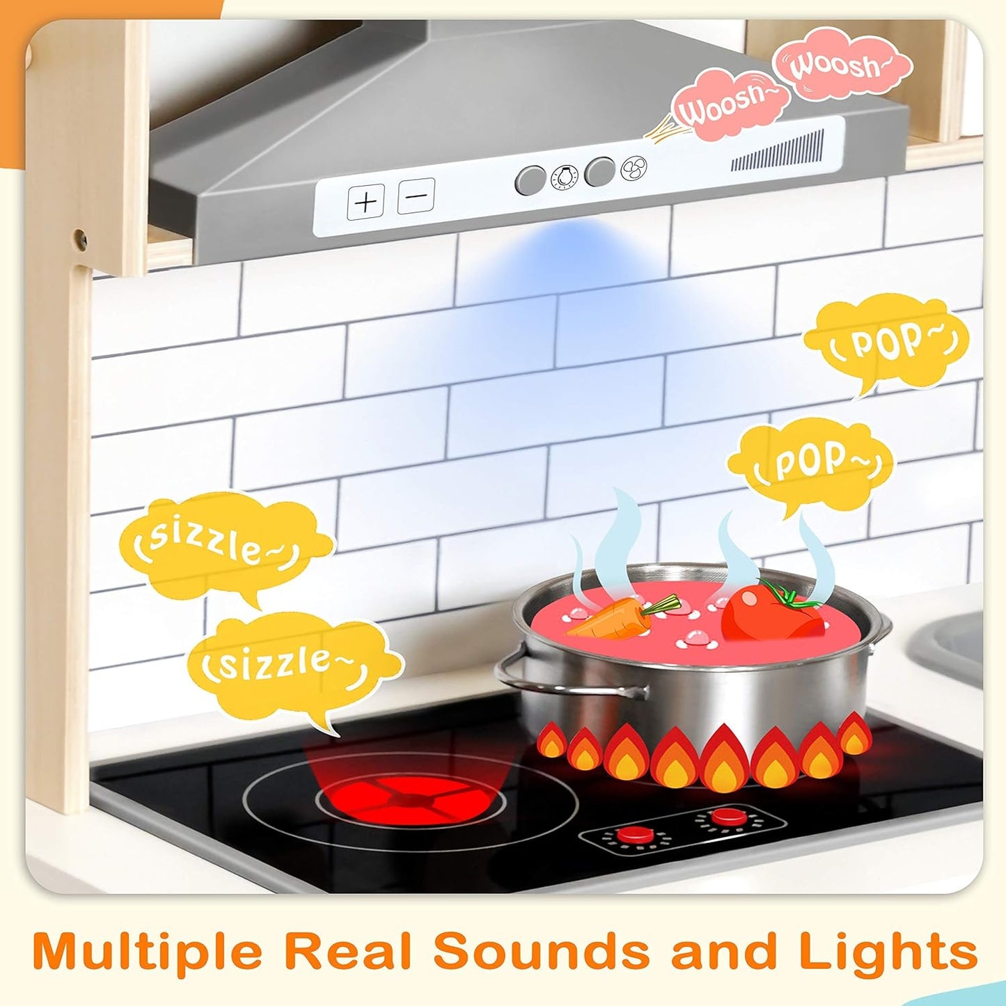 Children's small land play kitchen, wooden children's play kitchen toy set